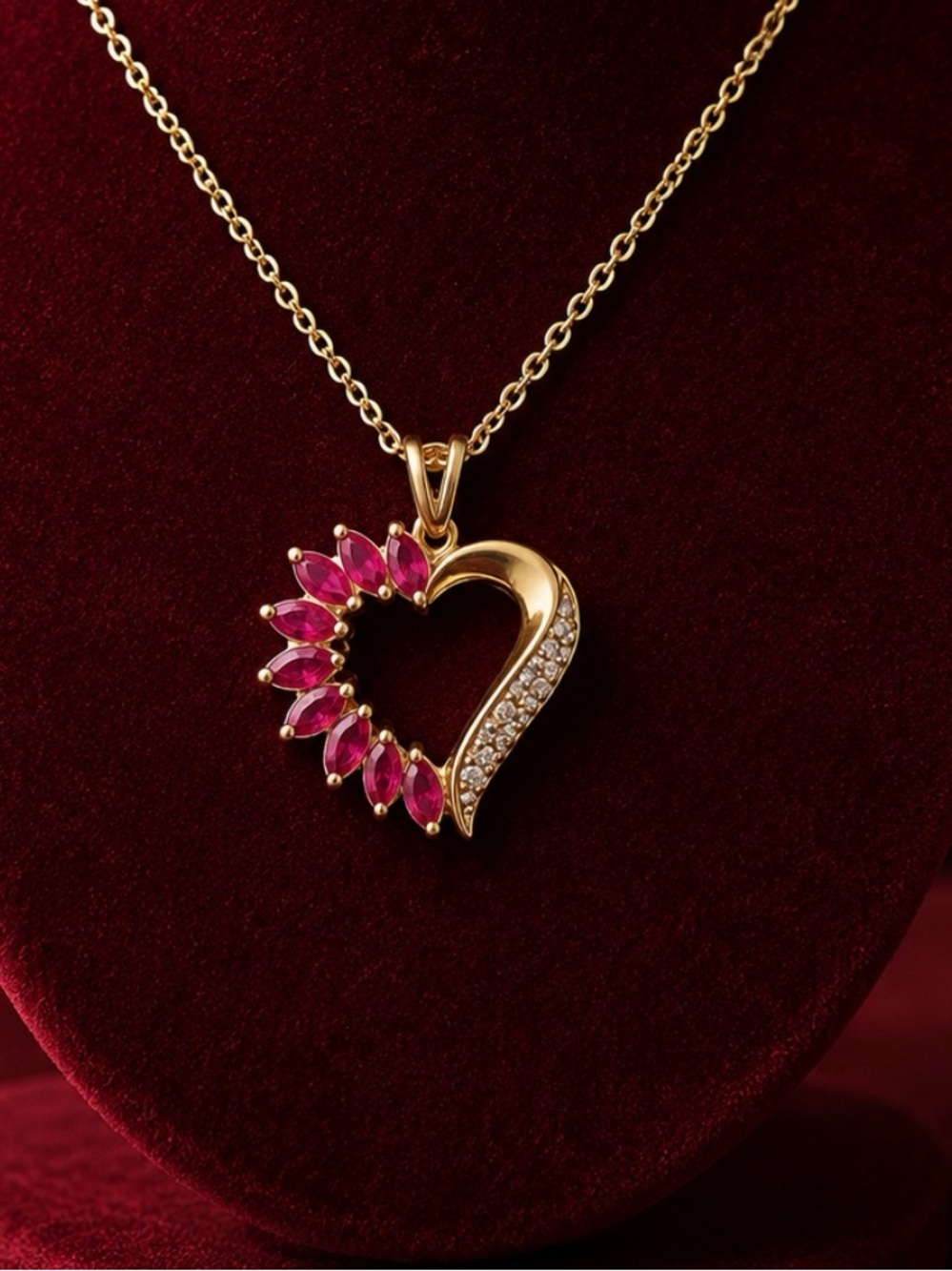 Pendant Gold Over 925 Sterling Silver Red Gemstone Heart